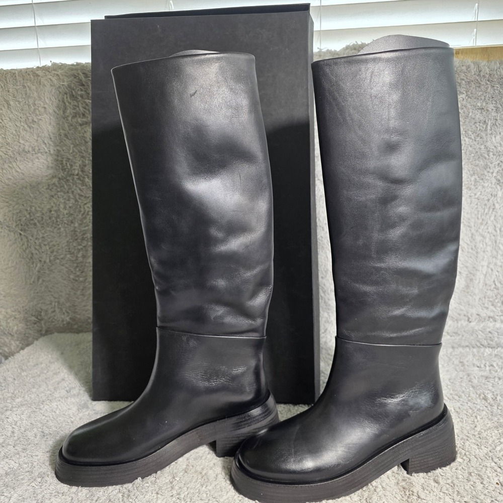 $2320 Marsell Fondello Black Calf Leather Knee High Riding Boots EU 36.5 US 6.5‎